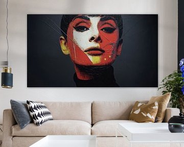 Broken icon - pop art portrait in red and black