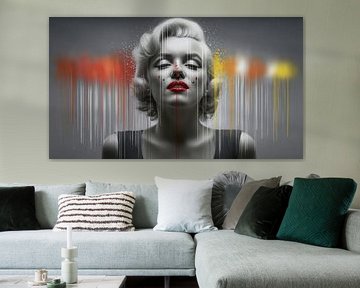 Iconische elegantie - zwart-wit portret met abstracte kleurdynamiek van Klaus Tesching - Art-AI