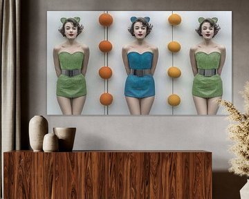 Retro pop triptych - fashion icons in a riot of colour