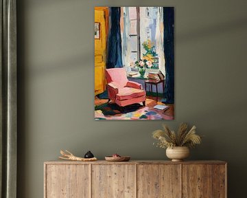 Rosa Sessel mit Blumen – Matisse-Stil