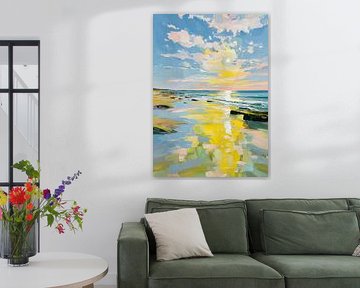 Sonniger Strand – Ölbild mit Reflektionen