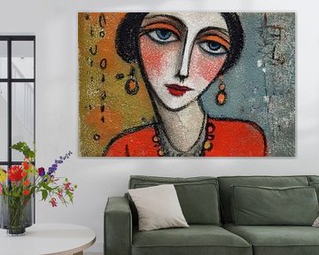 Hongarije Vrouwenportret | Vrouw met Blauwe Ogen en Rode Lippen