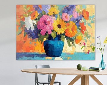 Rozen en zonnebloem schilderij van I ❤ Bloemen