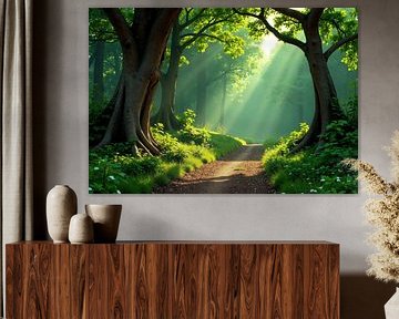 Forest Path with Sunbeams and Lush Vegetation by Markus Gann