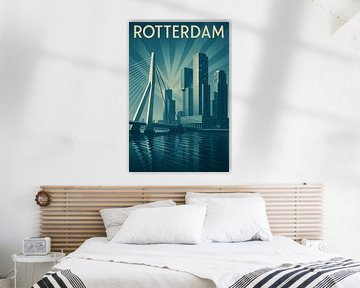 Rotterdam Reisposter - Moderne Skyline en Erasmusbrug van Travel Shop