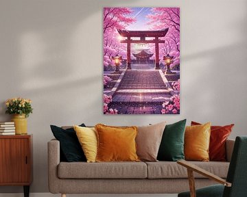 Sanctuaire japonais Porte Torii Fleur de cerisier Sakura Printemps sur Ruzerin