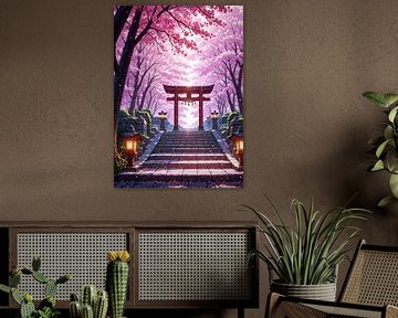 Torii poort Sakura kersenbloesem lente Japan van Ruzerin