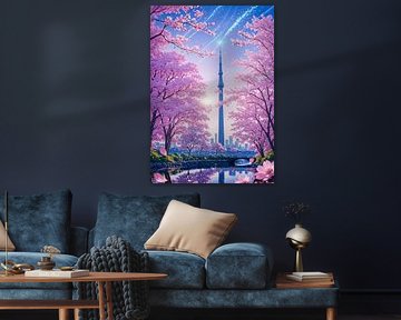 Tokyo Kersenbloesem rivier Sakura Lente seizoen Japan van Ruzerin