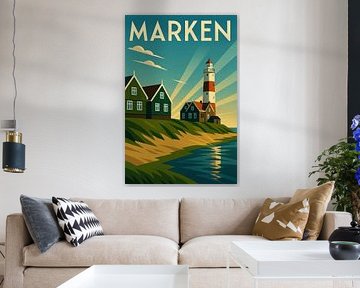 Marken Poster – Vintage Dutch Lighthouse Wall Art by Travel Shop