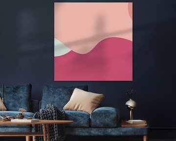 Abstract minimalist landscape in pink and blue by Dina Dankers