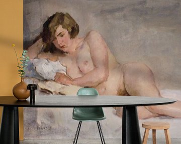 Lezend Naakt op Bed | Schilderij van Isaac Israels | Naaktschilderij