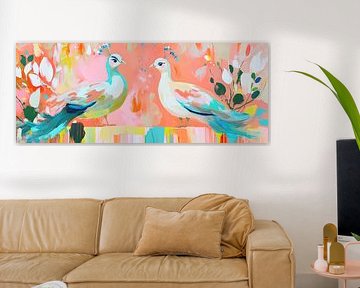 Cheerful peacocks | Two colourful peacocks by Eye catching paintings