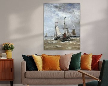 Bomschuiten op zee - Schilderij Mesdag