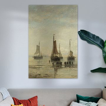 Schilderij schepen - Scheveningse bommen voor anker, H.W. Mesdag