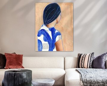 Portret van achteren met roze en kobalt van Studio Gjil