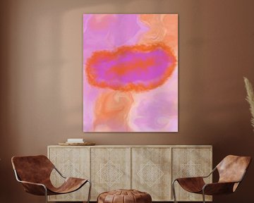 Vloeiende harmonie - Digitale aquarelkunst in oranje en roze van nachtfarbenart