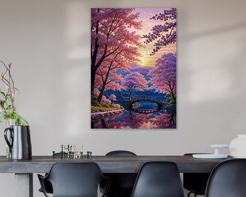 Kersenbloesem Sakura rivier lente Japan van Ruzerin