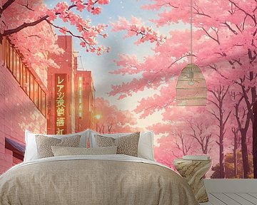 Kersenbloesemstraat - Anime esthetische lente scène