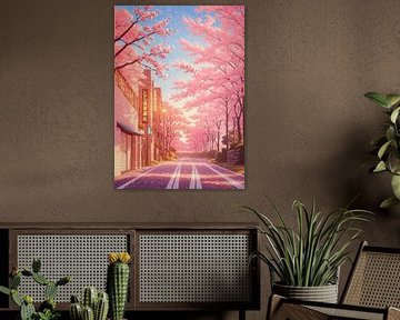 Kersenbloesemstraat - Anime esthetische lente scène van Ruzerin