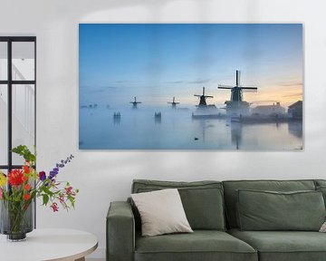 Zaanse Schans at Sunrise – Dutch Windmills in Morning Mist