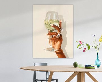 Elegant hand with wine glass and diamond rings - luxury and sophistication in detail
