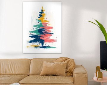Kühnes und farbenfrohes Weihnachtsbäumchen - abstrakte Kunst in leuchtenden Farbtönen von But First Framing