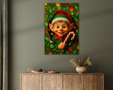 Vrolijke kerstelf met zuurstok – speelse en feestelijke illustratie van But First Framing