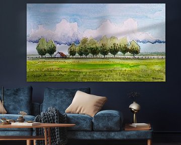 Het Groninger Landschap | Bauernhaus in Westerwolde | Aquarell von WatercolorWall