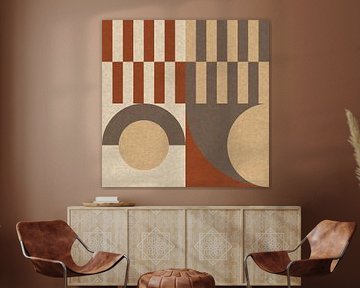 Geometrisches Retro-Bauhaus-Muster in Terrakotta, Taupe, Beige III