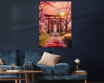 Japanese Torii Gate Cherry Blossom Sakura Japan by Ruzerin