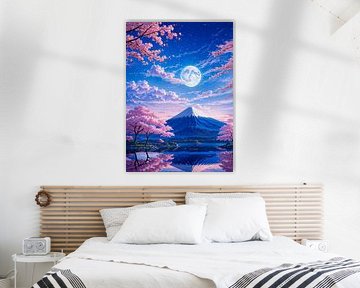 Pleine Lune Mont Fuji Cerisiers en fleurs Japon