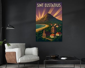 Sint Eustatius Vintage Reisposter - De Gouden Rots