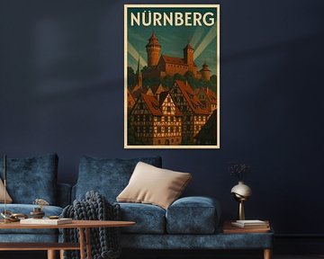 Nürnberg Vintage Poster - Mittelalterliche Altstadtansicht