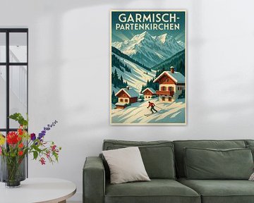 Garmisch-Partenkirchen Reis Poster - Vintage Ski Resort Kunst van Travel Shop