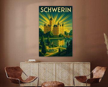 Affiche de voyage de Schwerin - Reflets de château Art mural sur Travel Shop