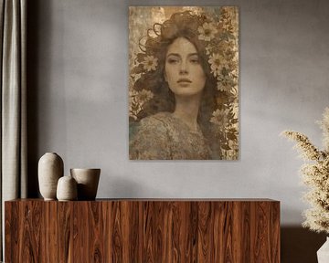 Surréalisme abstrait d'une fille avec des fleurs Portrait vintage