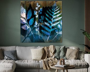 Modern Botanical Mixed Media art (blue)
