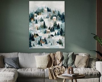 Sneeuwlandschap met Winterdorp van Gypsy Galleria