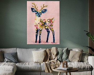 Kleurrijk Rendier op Roze van Gypsy Galleria