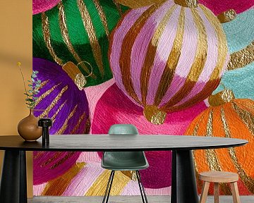 Nahaufnahme Weihnachtskugeln in Rosa und Gold von Gypsy Galleria