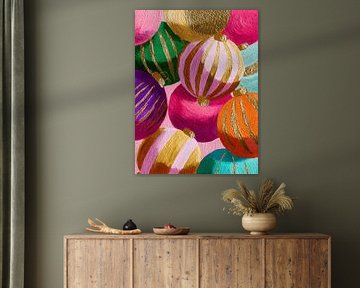 Nahaufnahme Weihnachtskugeln in Rosa und Gold von Gypsy Galleria