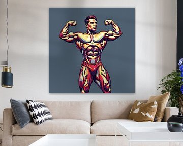 Männlicher Bodybuilder, der sich beugt, illustriert mit geometrischen Formen von Markus Gann