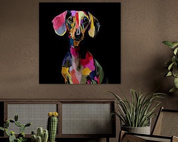 Portret van een Teckel in de Regenboognacht van Karina Brouwer