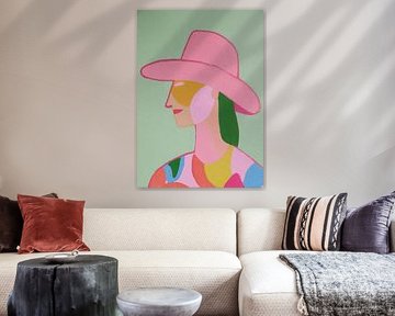 Minimalistisches Cowgirl mit rosa Hut