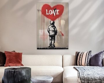 Jongetje met hart van LOVE | Banksy Tribute