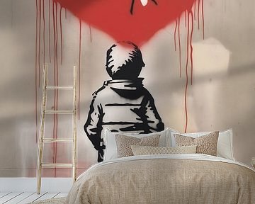 Jongetje met hart van LOVE | Banksy Tribute van Frank Daske | Foto & Design