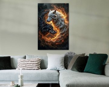 YIN YANG FEUERKREIS: Schwarzer und weißer Wolf von INFERAURUM