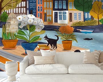 Woman on houseboat in Amsterdam