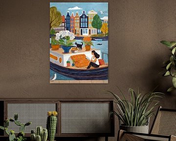 Woman on houseboat in Amsterdam by Caroline Bonne Müller