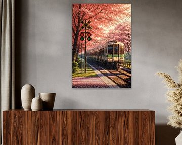 Train japonais Fleur de cerisier Sakura Printemps sur Ruzerin